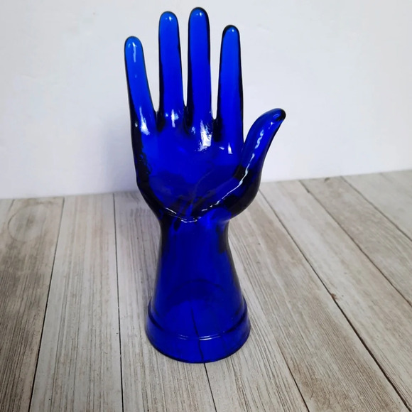 None Other - Cobalt Blue Hand Mannequin Glass Ring Holder Display